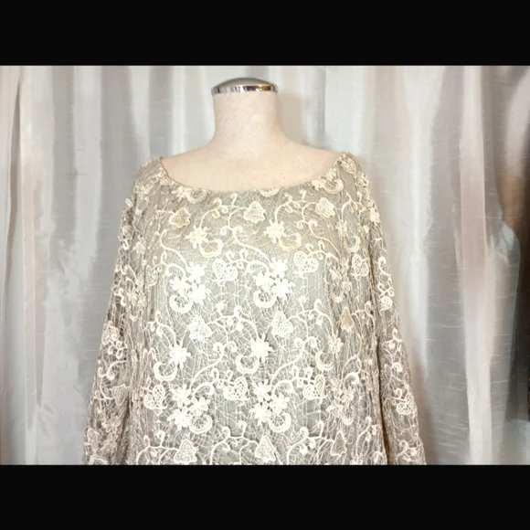 Polo Ralph Lauren Lace Long Sleeve Wedding Dress, Gray,Bell Sleeve,Knee Lngth,16 - Picture 7 of 16